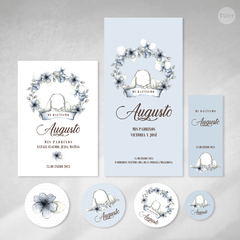 Kit imprimible conejo azul blanco nacimiento bautismo baby shower tukit - comprar online