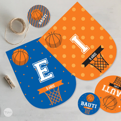 Kit imprimible basket basquet basketball azul naranja tukit - comprar online