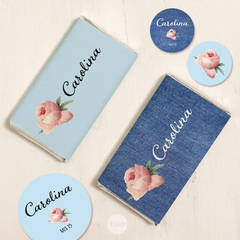 Kit imprimible textura jean flores rositas candy bar - comprar online