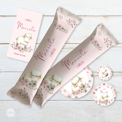 Kit imprimible oveja florcitas rosas candy bar tukit - comprar online