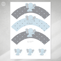 Kit imprimible elefante bebe gris celeste candy bar tukit - buy online