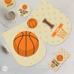 Kit imprimible basket basquet basketball beige naranja candy bar tukit - comprar online