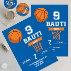 Kit imprimible basket basquet basketball azul naranja tukit en internet