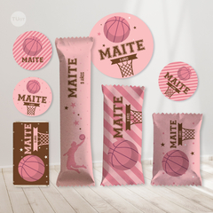 Kit imprimible basket basquet basketball rosa candy bar tukit - TuKit