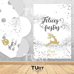 Imagen de Kit imprimible felices fiestas navidad año nuevo glitter plata plateado tukit