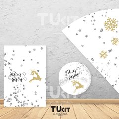 Kit imprimible felices fiestas navidad año nuevo glitter plata plateado tukit en internet