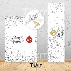 Kit imprimible felices fiestas navidad año nuevo glitter plata plateado tukit - comprar online