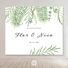 Cartel bienvenida casamientos wedding hojas verdes tukit