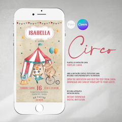 Invitacion circo texto editable canva tukit