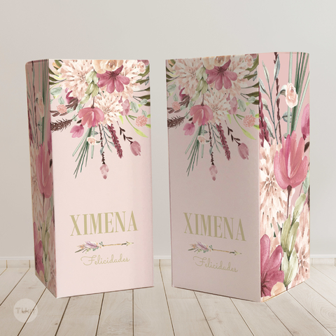 Caja imprimible rectangular difusor regalo boho flores rosas