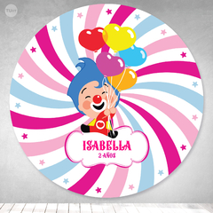 Banner circular imprimible circo carpa globos plim plim rosa tukit