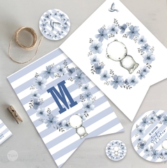 Kit imprimible bautismo cumpleaños osito flores azules tukit en internet