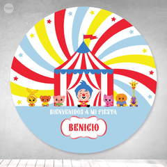 Banner circular imprimible backdrop circo payaso plim plim tukit