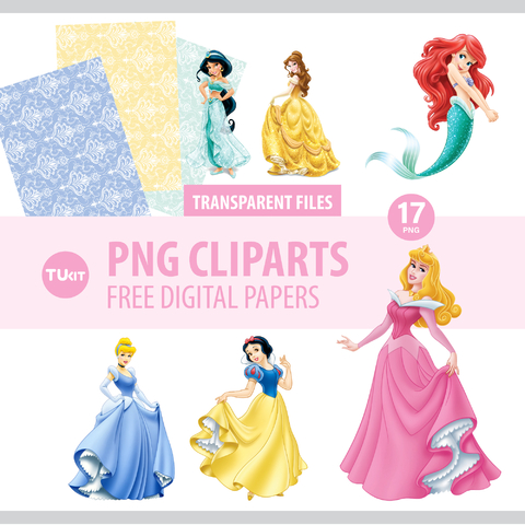 Papeles digitales imprimibles princesas tukit