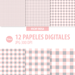Papeles digitales imprimibles vichy rosa gris tukit - comprar online