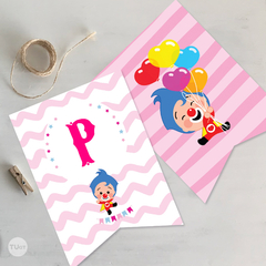 Banderines imprimibles cumpleaños payaso plim plim rosa tukit