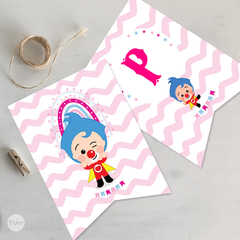 Banderines imprimibles cumpleaños payaso plim plim rosa tukit - tienda online
