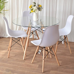 Juego De Comedor Eames Mesa Vidrio Redonda 80cm Ofer. - comprar online