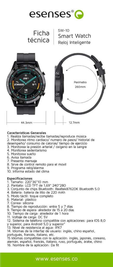 Smart Watch Reloj Inteligente Esenses Ref. SW 10