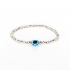 Pulsera Con Cuentas De Plata #3 + Ojo Celeste