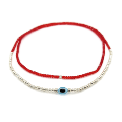 Collar Duo Contra La Envidia - Plata + Cr Rojo #2 Brillante + Ojo - tienda online