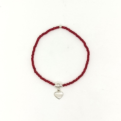 Pulsera Mostacilla Checa Rojo + Dije Mini Amor