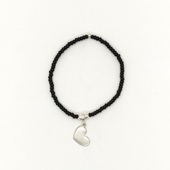 Pulsera Mostacilla Checa Negra + Dije Amor