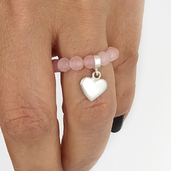 Anillo De Cuarzo Rosa #4 + Dije Mini Amor - comprar online