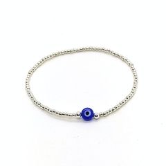 Pulsera Con Cuentas De Plata #2 + Ojo Turco Azul