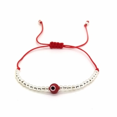 Pulsera De Hilo Rojo Con Cuentas de Plata #3 + Ojo Turco Rojo