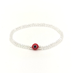 Pulsera Cristal #2 Transparente + Ojo Turco Rojo