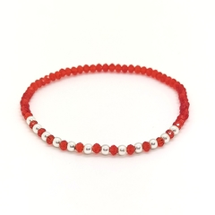 Pulsera Pecas > Cristal #2 Rojo c/Cuentas De Plata #3