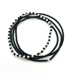 Collar Pecas Duo > Mostacilla Checa Negra + Cristal #2 Negro + Plata #3 - comprar online