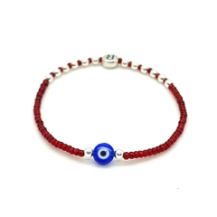 Pulsera Inicial Pecas > Plata #3 + Mostacilla Roja + Ojo Turco Azul + Inicial A Elección! - comprar online