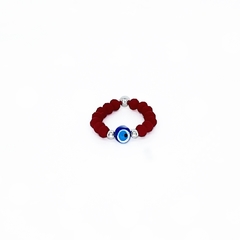 Anillo De Cristal #4 Rojo Opaco + Ojo Turco Azul - comprar online