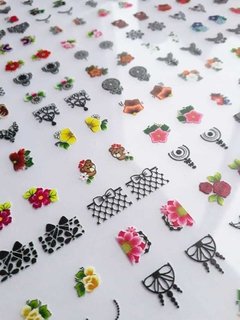 Cartelão Adesivos 3D Renda + Flores - 240 ADESIVOS (120 Pares)