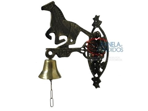 Sino em Bronze Decorado com Suporte Tema Cavalo