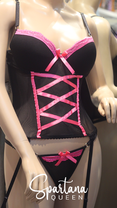 Spartana Queen Corset taza soft con detalles de cintas + bragas less - ART 110