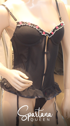 Spartana Queen corset taza soft reductor, tull rigido con detalles de rococo y ligueros Art -105