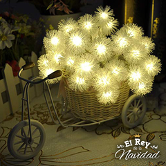 Guirnalda luces led Pelotita Pompón blanco cálido 5mts - El Rey de la Navidad