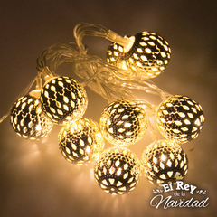 Guirnalda 10 Bolas Caladas de Metal Led Blanco Cálido