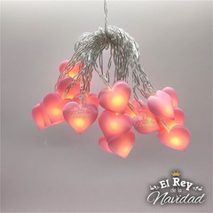 Guirnalda luces led Corazones rosas luz blanco cálido 3mts a PILA - comprar online