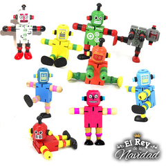 Mini Robot de madera infantil articulado con elastico