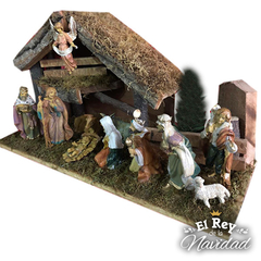 Pesebre con Cabaña 50x30cm, incluye 11 figuras de 13cm - comprar online