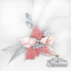 Pick Flor Rosa con Glitter Plata