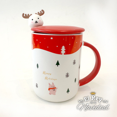 Taza tipo Mug de Ceramica con Tapa y Cuchara - El Rey de la Navidad