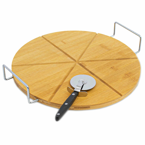 Tabla Pizza Madera Bamboo C/ Cortador Ruedita