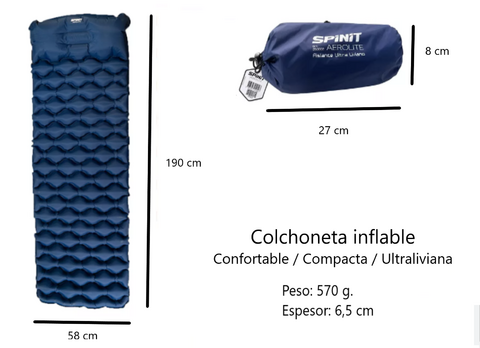 Colchoneta inflable ultraliviana AEROLITE con almohada - Spinit