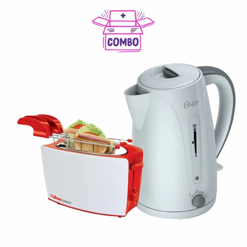 COMBO DESAYUNO PAVA ELECTRICA 1.7 L BLANCA OSTER + TOSTADORA SANDTOST LILIANA