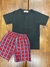 Conjunto Pijama Bermuda Escocesa y Remera Manga Corta Lisa Teens